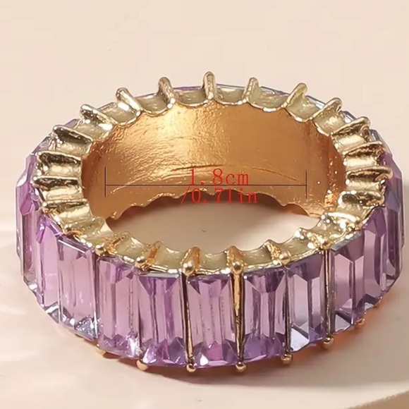 Sparkling Emerald Cut Purple Amethyst, Lab created, Glamorous Eternity Ring Sz 7 - Picture 2 of 6